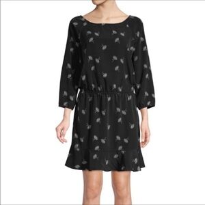 Joie Dandelion Print Arryn B 3/4 Sleeve Dress Black and White Sz XS